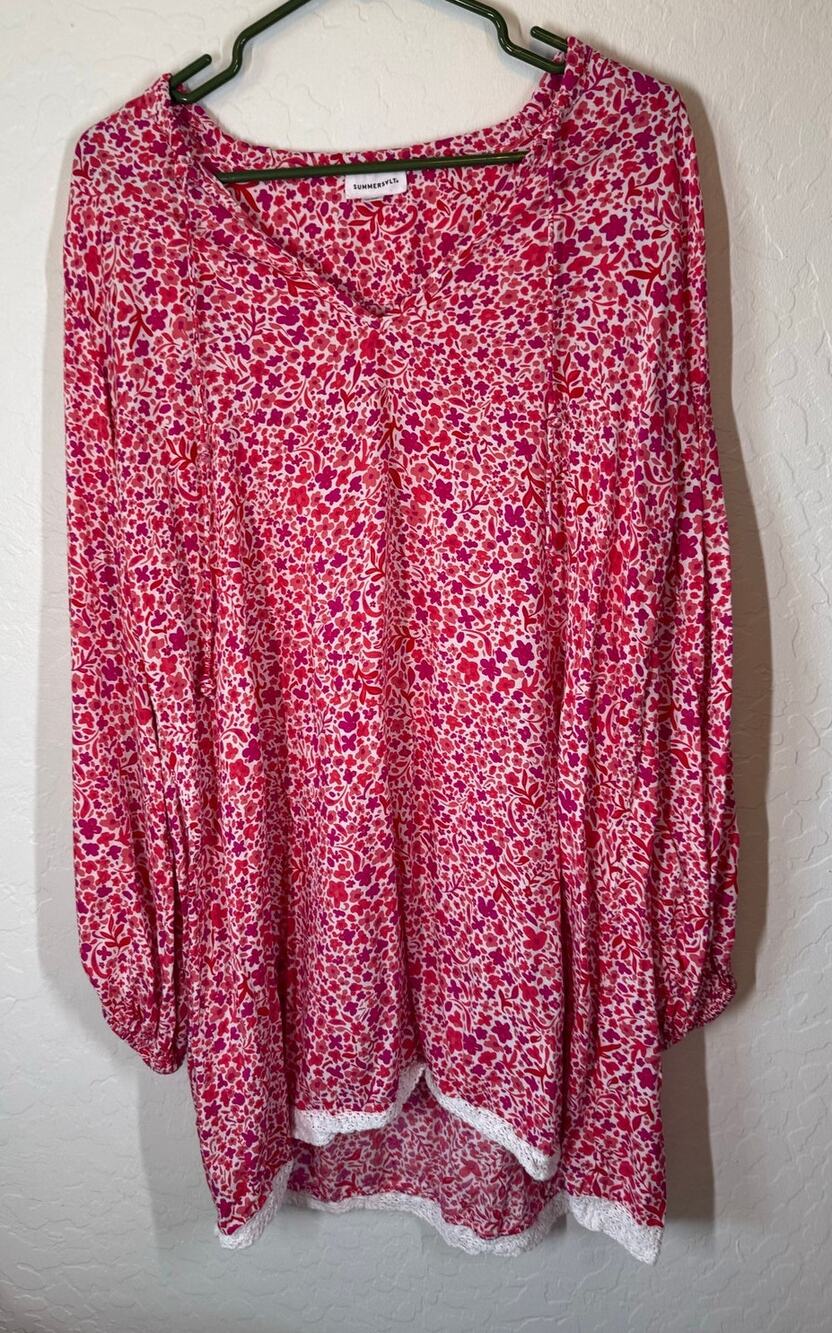 Summersalt Pink and Red with Lace Trim Dress Size Large